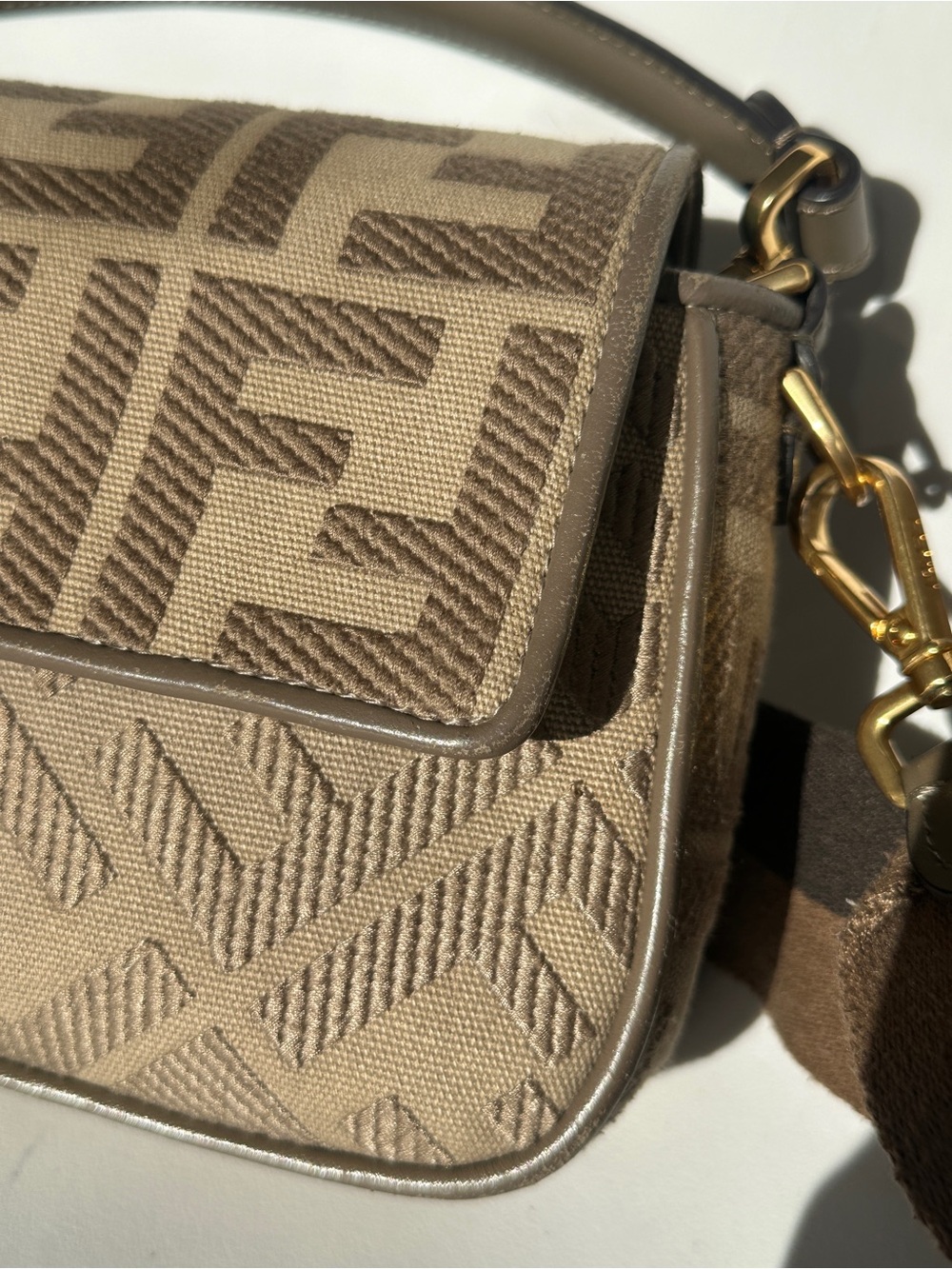 Fendi Baguette Zucca Monogram Canvas Bag M Beige Gold - Picture 3 of 16
